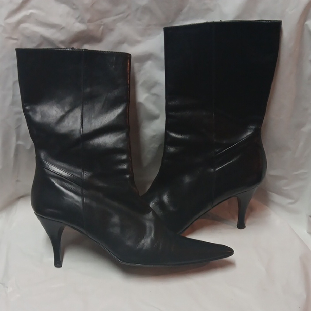 Cole-Haan Sleek Black Ankle Boots with Pointed Toe and High Heel Sz 7.5
